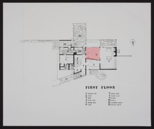 First floor plan of Gropius House with Dining Room highlighted in red